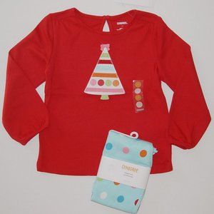 NWT Gymboree 2T top leggings set red Christmas tree blue dot